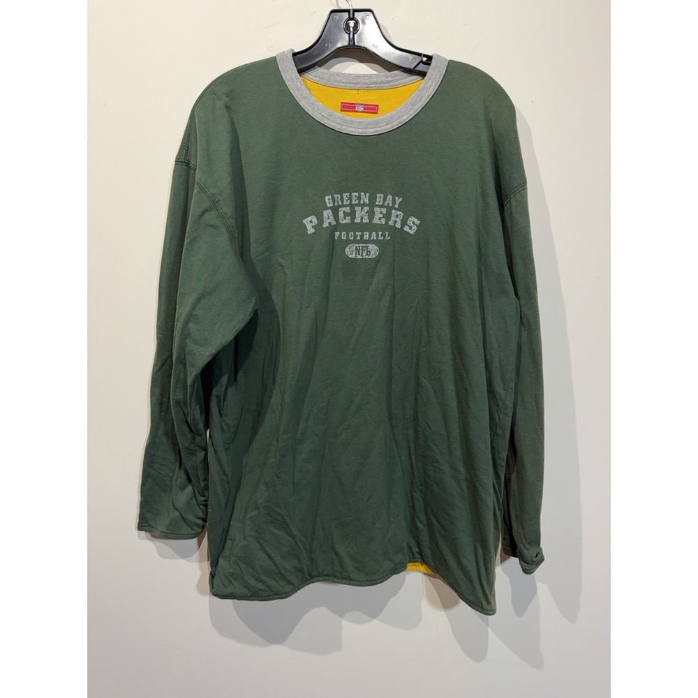 Vtg NFL Green Bay Packers Heavy Long Sleeve T-Shirt Reversible Green Yellow Sz L